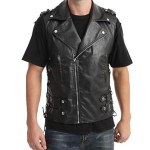 Chaqueta de cuero PU sin mangas para hombre, chaleco informal de estilo retro, ropa de trabajo de Otoño de talla grande, abrigo de cuero de tendencia al por mayor - Product Image 6