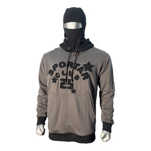Sweat à capuche en molleton français pour homme, logo vieilli, capuche contrastante personnalisée, cordon de serrage, style streetwear vintage, hiver, 100% coton - Product Image 3