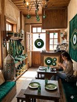 SNB1006 13cm Décoration murale intérieure artisanale traditionnelle en verre vert émeraude scintillant, Œil turc vert forêt, Nazar Boncuk