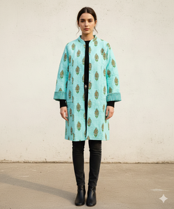 Veste en coton matelassé à imprimé floral avec décoration boutonnée, 2 poches, manches longues, respirante, pour l'automne, l'hiver et le printemps - Product Image 1