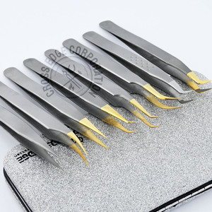 New Arrival Fiber Tip Eyelash Extension Tweezer Curved Classic Russian Volume 90 degree Stainless Steel <b>Tool</b> - Product Image 1
