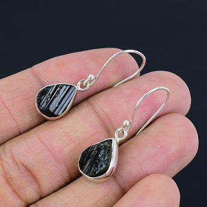 Black Tourmaline Gemstone Classic Style <b>Earrings</b> For Her Handmade Bohemian Style Jewelry Made From 925 <b>Solid</b> Sterling <b>Silver</b> - Product Image 3