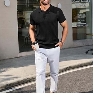 Camiseta de Verano de Manga Corta Tejida para Hombre, Diseño Personalizado, Tela de Lona Antiarrugas, Poliéster/Algodón, Tinte Liso - Product Image 2