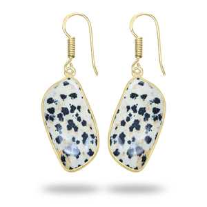 Excelentes Pendientes Largos Hechos a Mano con Piedras Preciosas de Jaspe Dálmata Natural, Pendientes Colgantes para Mujer, Pendientes de Latón Chapado en Oro - Product Image 3