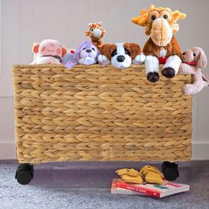 Modern Natural Water Hyacinth Rolling Storage Baskets on Wheels with Insert Handle Mobile <b>File</b> Cabinet for Table Desk Storage - Product Image 3