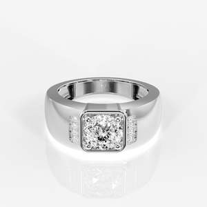 Men's 14K Yellow Gold Portuguese Cut Lab Grown Diamond Geometric Rhodium Plated Pave Setting Engagement Wedding <b>Ring</b> - Product Image 4