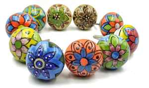 Boutons de porte en céramique assortis - Poignées de porte et de tiroir de placard vintage, quincaillerie chromée - Product Image 5