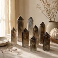 Torre de Cristal de Cuarzo Ahumado Natural Pulido, Piedra Curativa para Decoración del Hogar, Meditación, Reiki y Recolección de Energía