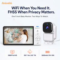 Moniteur vidéo pour bébé 5 pouces 1080P Full HD avec WiFi et caméra PTZ double mode FHSS 355°, contrôle à distance par application, audio bidirectionnel