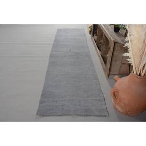 Tapis Vintage en Laine Turque Minimaliste Gris Large Zone 27 X 11.3ft Abstrait Rectangle Couloir Motif Latex Soutenu pour la Décoration Intérieure - Product Image 2