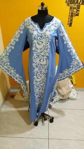 Classic Retro Style Vintage Look Women Summer Cotton Chain <b>Stitch</b> Suzani Floral Embroidered Beach Wear Coverup Kaftan <b>Dress</b> - Product Image 6