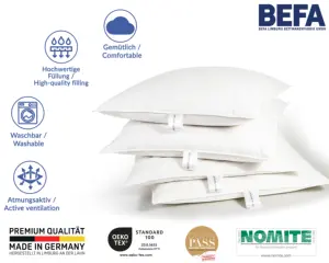 وسادة خفيفة النوم 90% خفيفة بمقاس 80x80 سم مصنوعة في ألمانيا ولها 3 غرف وهي بيضاء فائقة النعومة وتُعد الأفضل مبيعًا