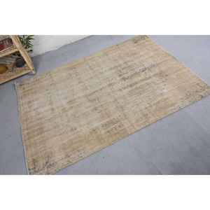 Tapis en laine turque vintage fait à la main 4x5.9 pieds Beige Style moderne Patchwork Rectangle couloir motif Latex pour le chevet des adolescents - Product Image 2