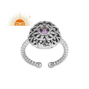 Diseño hecho a mano plata de ley oxidada amatista Natural piedra preciosa anillo ajustable joyería para mujer regalo para ella - Product Image 1