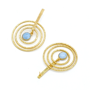 Dua <b>Blue</b> <b>Opal</b> Brass Drop <b>Earrings</b> Handmade 18K Gold Plating Elegant Trendy Natural Gemstone Wedding Women's Jewelry - Product Image 4