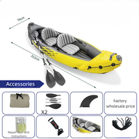 Kayak gonflable pliable pour la pêche, 2 places, en PVC, avec pagaies en aluminium, pompe et plancher en matelas pneumatique