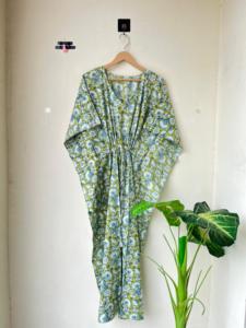 Vestido largo caftán de algodón indio para mujer, estampado de bloques florales, cubierta de playa, ropa de dormir, ropa de maternidad, opciones de talla grande - Product Image 5