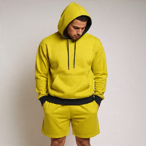 Ensemble sweat à capuche d'hiver pour hommes Streetwear d'hiver Fleece Hood Top Jogger Sweat Shorts Set Men - Product Image 3