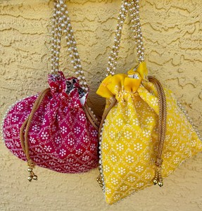 En kaliteli hint el yapımı nakış etnik düğün Potli çanta bilek çanta sikke Potli çanta düğün karşı<span class=keywords><strong>l</strong></span>ık hediyesi çanta - Product Image 2
