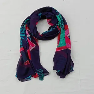 Animal Floral Digital Printed 100% Modal Cotton Scarf with Red duck and leaves prints Exclusively luxury Women Scarves
