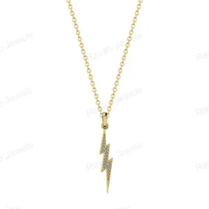 2024 High Quality Factory Price Gold Plated Made In India Lightning Bolt Designs Hip Hop Women Zircon Jewelry Pendant Necklace