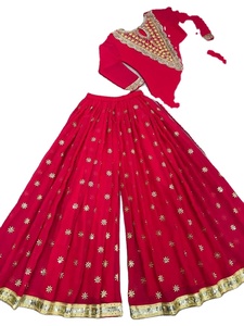 นําเสนอผ้าไหม Sanderi ใหม่พร้อมผ้ารัดฟันซีน้อยลงและมอติแขนยาว Plazo ชารารา Georgette หนักพร้อมงานเย็บปักถักร้อย Hevvy - Product Image 1