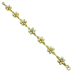 Bracelet élégant pour femme plaqué or avec perles d'imitation florales, ensemble de bijoux romantiques, style mariage - Product Image 1