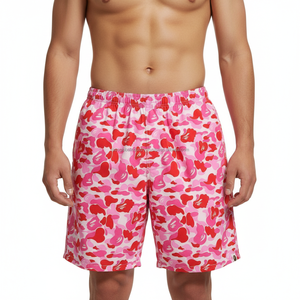 กางเกงขาสั้นลายพรางสีชมพูสำหรับผู้ชาย พิมพ์โลโก้ได้ ผ้าตาข่ายแห้งเร็ว เหมาะสำหรับฝึกซ้อมบาสเกตบอล ใส่สบายๆ ในฤดูร้อน แบบซับลิเมชั่น - Product Image 3