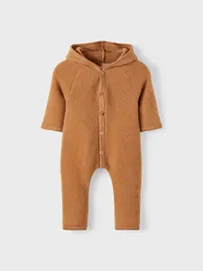 OEKO sertifikalı merinos yünü bebek giysileri toptan fiyatlar bebek tulumu kahverengi uzun kollu bebek Romper