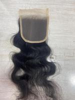 Extensions de cheveux humains Remy bouclés de 16 pouces avec closure 4x4, cheveux bruts d'Inde du Sud, double trame machine pour Lace Front, toutes couleurs