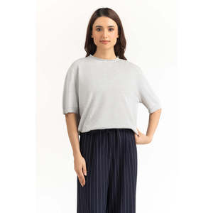 Top de Punto de Manga Corta para Mujer, Corte Holgado, Viscosa/Poliéster, WM-KTP-SS26-016 B, Cómodo, Elegante, Informal, Tela Suave, para Uso Diario - Product Image 2