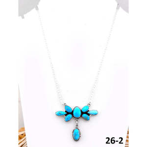 Collier fait main style sud-ouest en argent sterling et pierres turquoise, avec fleurs, ancres et perles numérotées, chaînes classiques pour cadeaux - Product Image 1