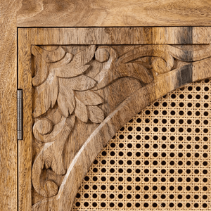 Gabinete de almacenamiento de madera maciza de mango MKJ |   Muebles de Salón de Estilo Japandi de Mediados de Siglo |   Puertas Corredizas de Ratán Talladas a Mano, 2 Unidades - Product Image 2