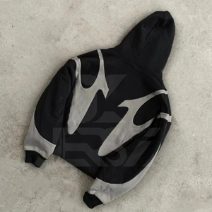 เสื้อมีฮู้ดผ้าคอตตอนถักขนแกะสีทึบเป็นมิตรกับสิ่งแวดล้อมแนวสตรีทแวร์เสื้อมีฮู้ดพิมพ์โลโก้100% ซักได้ทรงหลวมสีดำปล่อย - Product Image 5