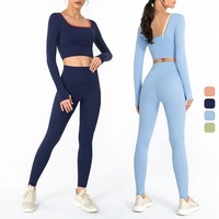Ensemble de yoga 3 pièces écologique pour femme : Leggings respirants taille haute extensibles sans coutures, soutien-gorge de sport et cordon de serrage pour fitness et gym