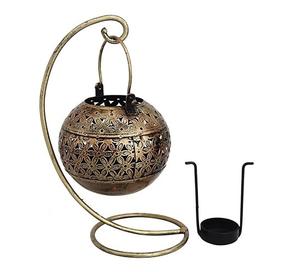 Support décoratif en fer forgé argenté antique de 10 pouces pour bougie chauffe-plat, avec motif ajouré et pot à bougie, idéal pour la décoration de Noël et comme article cadeau - Product Image 1