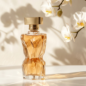 Flacon de parfum en verre fantaisie de 50 ml, couleur dégradée personnalisée, populaire, pour femmes, avec bouchon en forme de fleur transparente - Product Image 1
