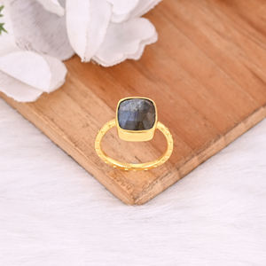 Bague classique en labradorite, plaquée or jaune, argent sterling 925, bague tendance, mariages, fêtes, cadeau élégant pour femmes - Product Image 4