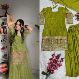 ชุดชาราราอินเดียแบบพรีเมี่ยมสีแดงสำหรับผู้หญิงชุดปาร์ตี้งานแต่งปักลายเทศกาลงานแต่งพร้อมพลาโซและ Dupatta - Product Image 3