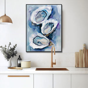 Décoration <span class=keywords><strong>murale</strong></span> de <span class=keywords><strong>cuisine</strong></span>, toile bleue, art moderne côtier, huîtres, impression artistique, affiche, cadres, image, coquillage, art mural - Product Image 6