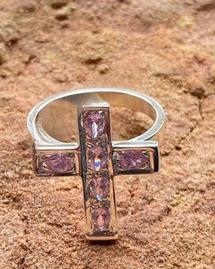 925 <b>Sterling</b> <b>Silver</b> Zircon Ring <b>Cross</b> Ring Dainty <b>Cross</b> Ring Christian Jewellery Gift for Wedding - Product Image 2