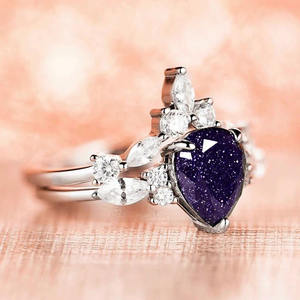 Romantique poire coupe bleu grès laboratoire créé ensemble Unique 925 bague de mariage en argent Sterling pour les fêtes de bijoux de fiançailles des femmes - Product Image 4