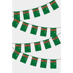 Guirlande de drapeaux rectangulaires pour le Turkménistan - Drapeaux à cordes imprimés numériquement en polyester pour exposition de drapeaux du monde - Product Image 1