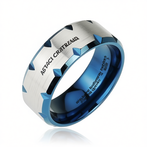 Anillo de titanio facetado con borde azul para hombre, 6 mm, ajustable, moderno, con incrustaciones, talla completa US 5-8 SR034 - Product Image 2