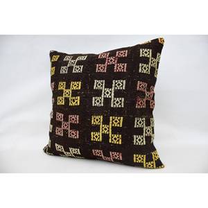Brown Wool Kilim 28x28 Inch Luxury Pillow Cozy Vintage & <b>Fluffy</b> Square Patchwork Design Woven Technique Portable <b>Bedding</b> Use - Product Image 3