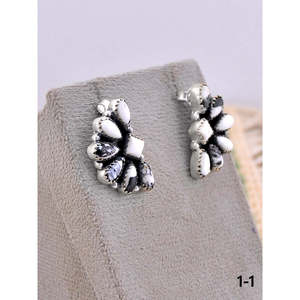 Southwest-Style White Buffalo & <b>Sterling</b> <b>Silver</b> <b>Stud</b> Earrings Bezel-Set Flower Pattern Post Earrings - Product Image 3