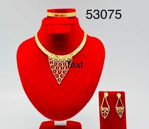 <b>Gold</b> Plated Flower Design <b>Choker</b> Necklace Set with Matching Earrings & Ring | Indian Traditional Imitation Wholesale Model 23237 - Product Image 4