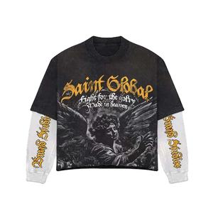 เสื้อสเวตเชิ้ตทรงบ็อกซี่ลายกราฟิกพิมพ์ลายแบบแอซิดวอชคุณภาพสูงสำหรับผู้ชาย เสื้อยืดแขนยาวสองชั้นทรงโอเวอร์ไซส์ - Product Image 1