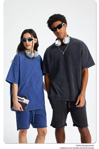 Conjunto de camiseta de manga corta de verano, conjunto corto de Camiseta de algodón pesado con lavado ácido y estampado de pantalla personalizado para hombres - Product Image 2