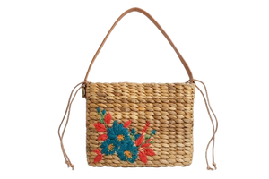 Bolso Tote Tejido a Mano con Jacinto de Agua y Bordado Floral, Bolso de Hombro Ecológico para Mujer, Estilo Boho para Playa y Verano - Product Image 1